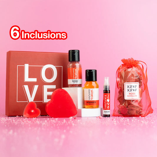 Soulflower Love is in the Air Gift Set, Romantic Anniversary & Valentine's Day Gift Box, 6 Self-Care Essentials for Her