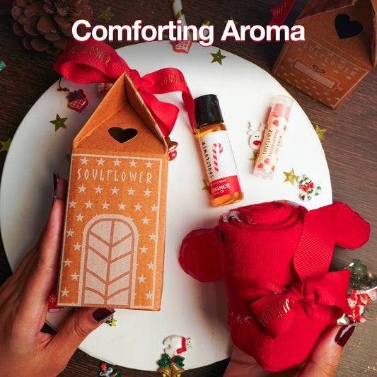 Soulflower Winter Comfort Kit with Romance Massage Oil, Cosy Socks, Rose Glycerine Soap & Moisturising Oil Stick for Dry Skin Care, Natural, Vegan