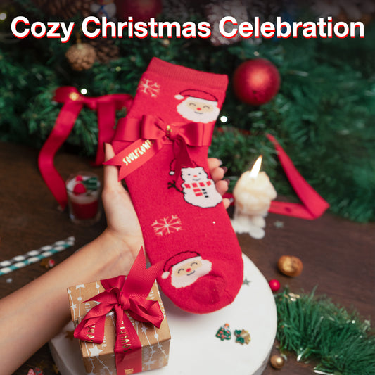 Soulflower Winter Snuggle Socks — pack of 2 hand-drawn Christmas socks in soft cozy fabric, free size festive gift