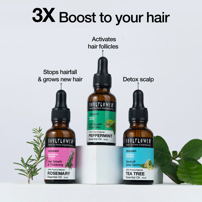 Soulflower 3X Rosemary Hair Growth Kit with Rosemary, Peppermint and Tea Tree Essential Oils