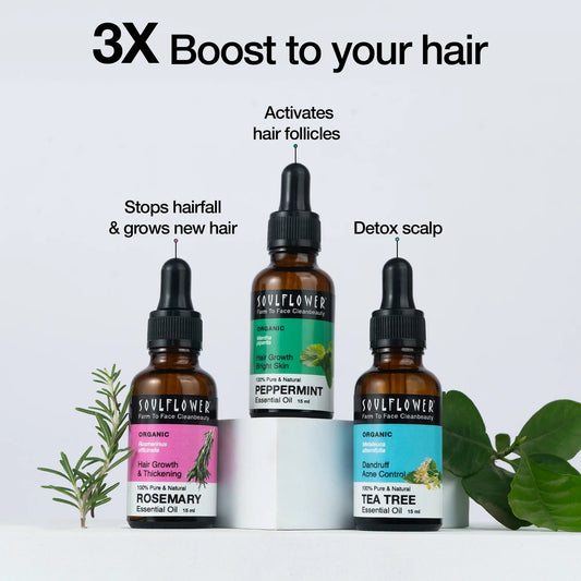 Soulflower 3X Rosemary Hair Growth Kit with Rosemary, Peppermint and Tea Tree Essential Oils