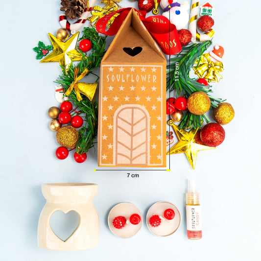 Soulflower Winter Aroma Set—baby diffuser, vanilla aroma oil and 2 vanilla tea lights for cozy holiday home fragrance