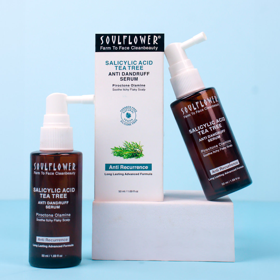 Soulflower Anti-Dandruff Serum Bottles – Lightweight Leave-In Formula with Piroctone Olamine, Tea Tree Oil, and Botanical Extracts for Dandruff Control, Hair Loss Reduction, and Scalp Healing