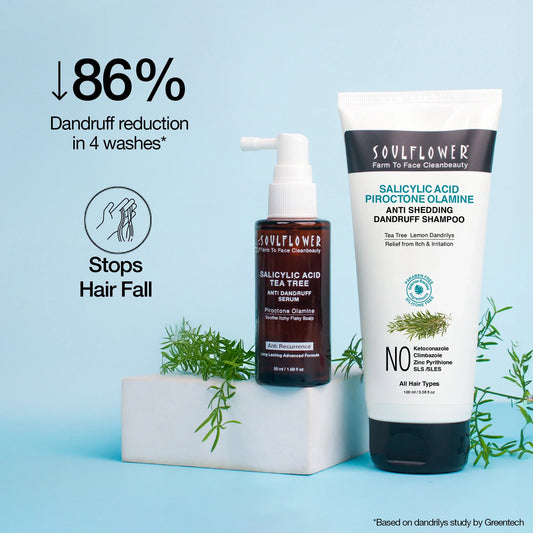 Soulflower Salicylic Acid Anti-Dandruff Combo, Tea Tree serum + Scalp Serum, 72-Hour Dandruff Control, Clinically Proven