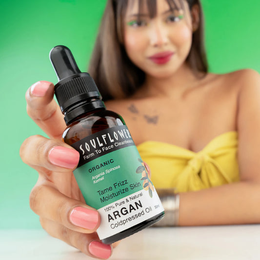 Soulflower 100% Pure Cold-Pressed Moroccan Argan Oil for hair frizz control, moisturised skin and anti-ageing
