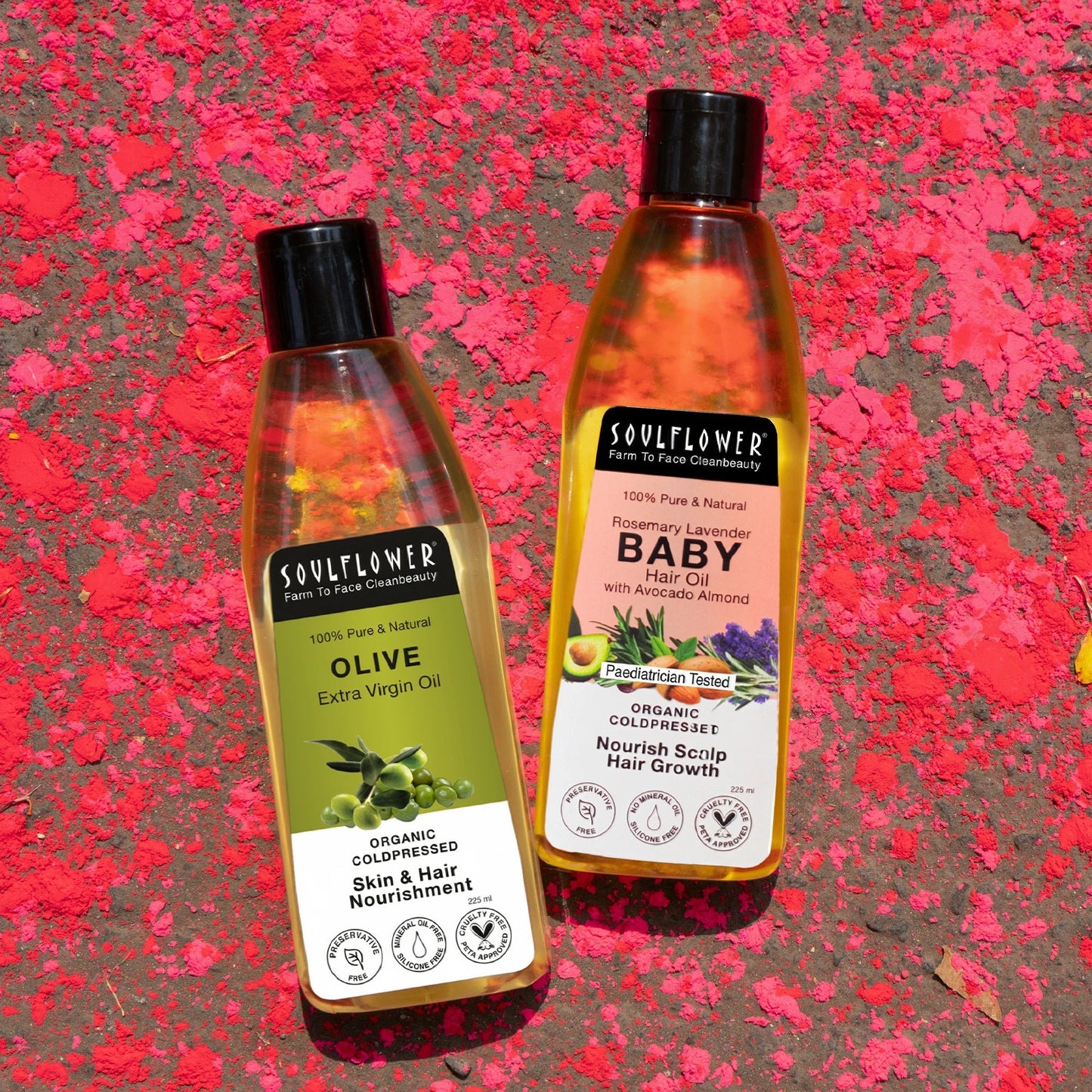 Soulflower Baby Nourishment Duo — extra virgin olive oil and rosemary lavender baby hair oil for gentle skin and scalp care
