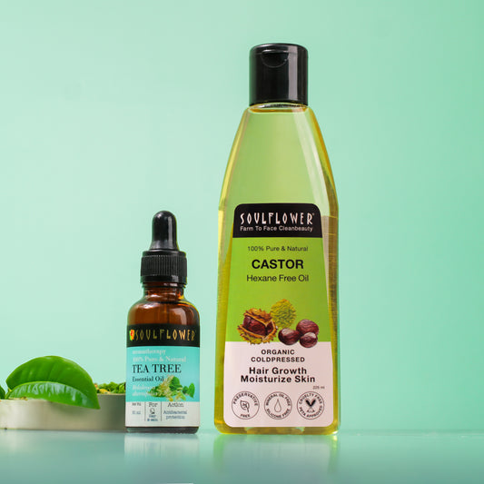 Set of Tea Tree Essential Oil and Castor oil helps hair growth and Skin moisturisation