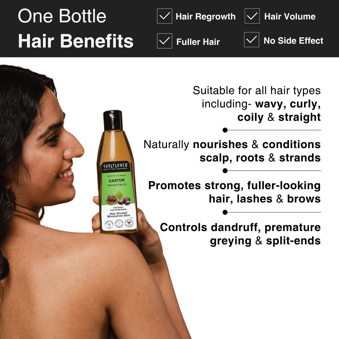 Castor Oil nourishes hair scalp, roots & strands