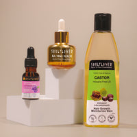 Set of kumkumadi elixir, lavender essential oil with castor oil