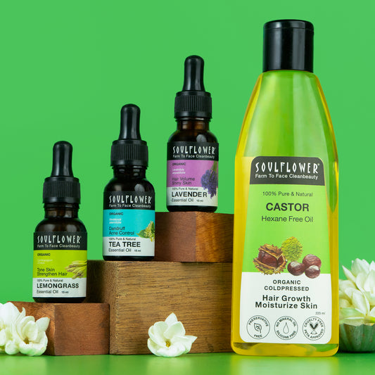 Dry flaky scalp care combo with castor, lavender, tea tree and lemongrass oils