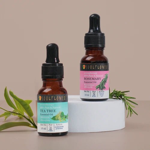 Tea tree and rosemary essential oils for dandruff control, hair growth and skin nourishment – 100% pure and natural