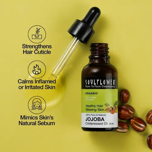 Soulflower Cold-Pressed Jojoba Oil for moisturised for glowing skin and healthy hair