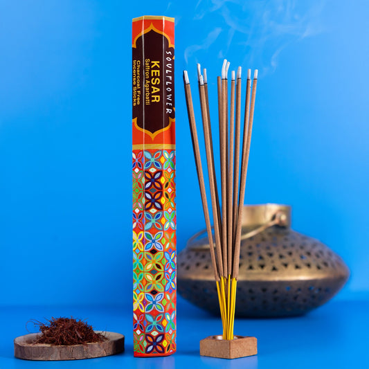Kesar luxury agarbatti – charcoal-free incense sticks for meditation and puja rituals, 30-min long burn
