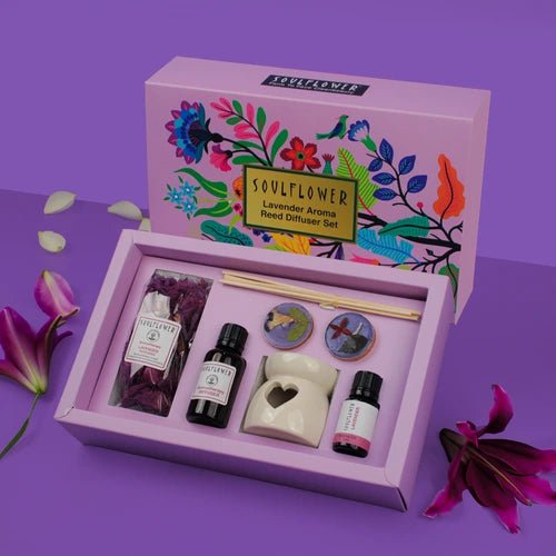 Aroma Home Diffuser Set by Soulflower, Long-Lasting Aroma for Every Occasion, Uplifts Mood, Relaxing & Calming, Natural, Reed Diffuser with Refill Oil