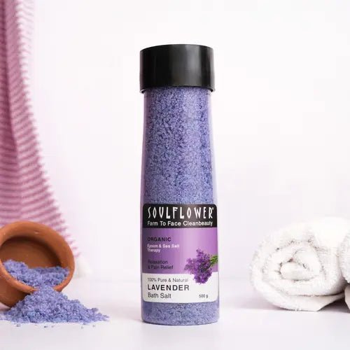 Lavender Epsom bath salt with magnesium—conditions and soothes skin