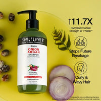 Onion Argan Shampoo By Soulflower stops hair breakage best for curly and wavy hair
