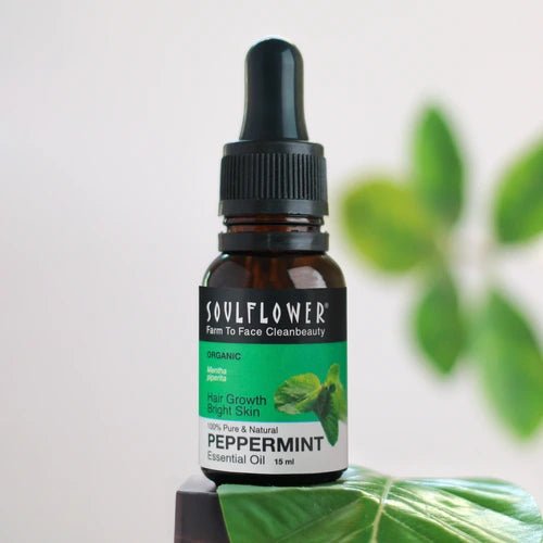 Peppermint Essential Oil by Soulflower for Hair Growth, Hair Fall, Bright Skin & Scalp Cooling, Therapeutic Grade, Natural, Vegan, Aromatherapy