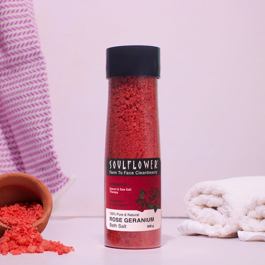 Rose Geranium Epsom Salt Bath Soak: Detoxifies Skin, Relieves Muscle Pain, Soothes Stress, Spa Bath Therapy by Soulflower