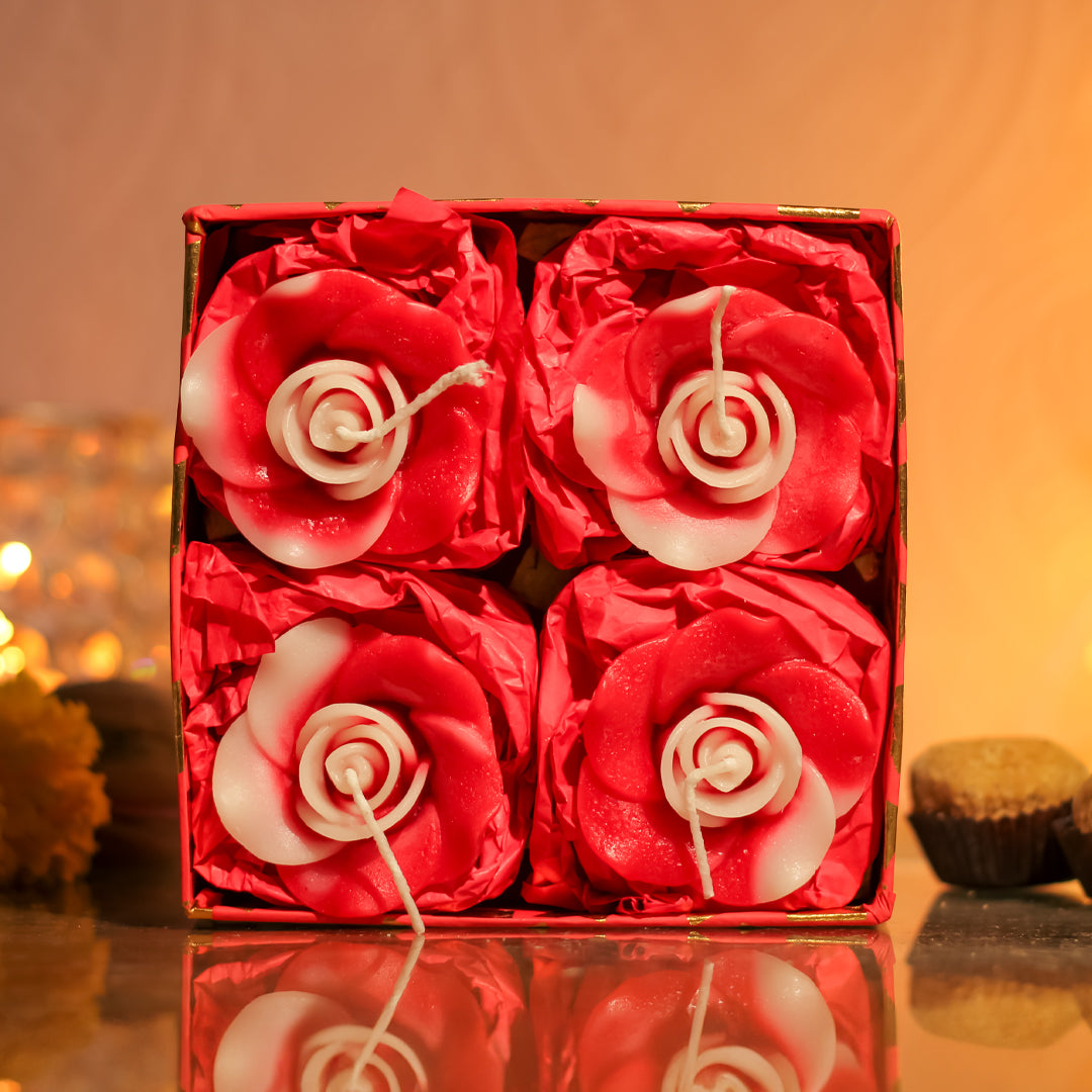 Rose Aroma Pack of 4 Rose Shape Small Floating Candles