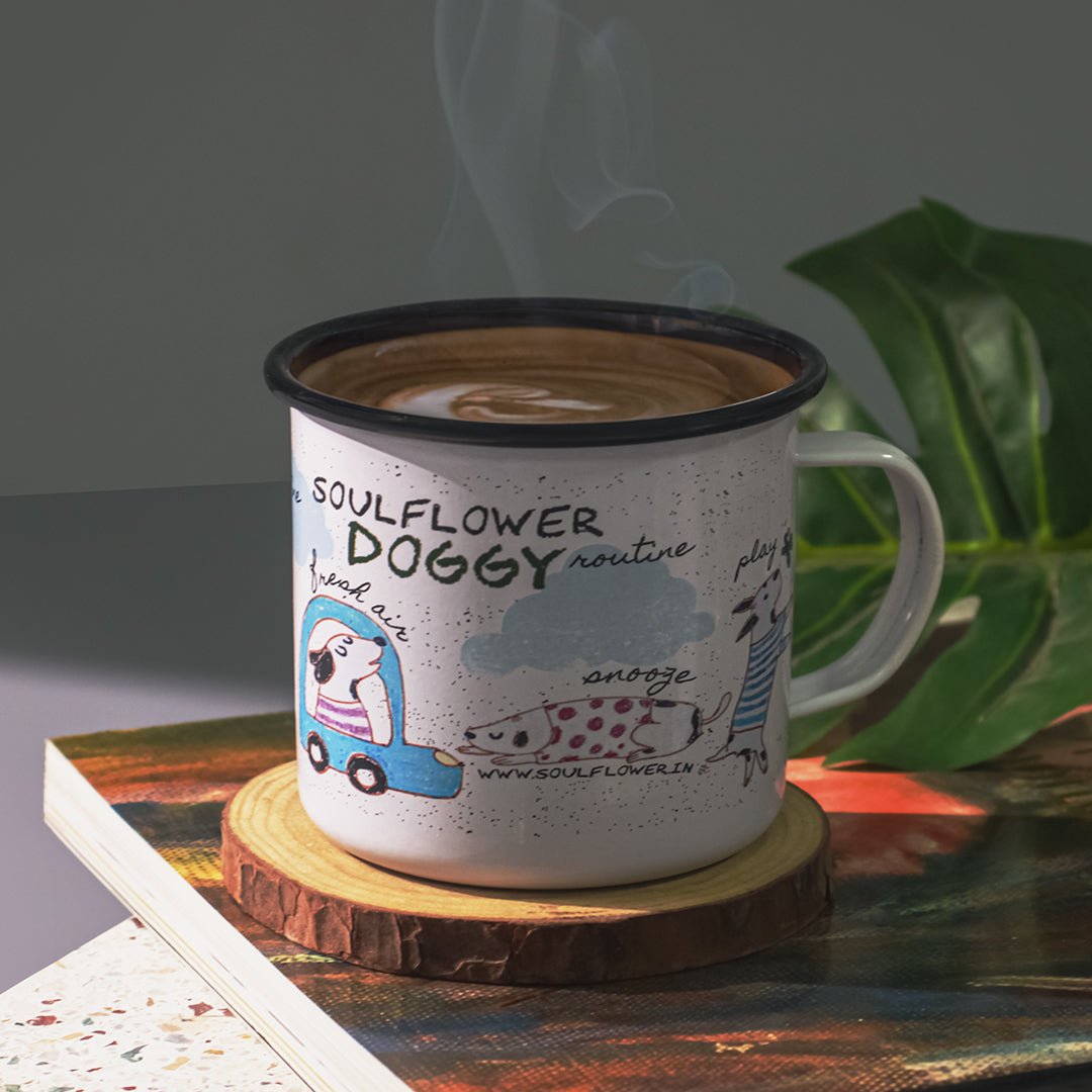 Soulflower Enamel Doggy Routine Mug for Pet Care, Drinking, Travel & Daily Use, Durable Stainless Steel with Enamel Coating