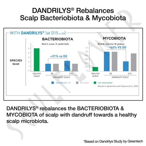 Anti Shedding Dandruff Shampoo with Dandrilys helps to rebalance scalp and remove dandruff.