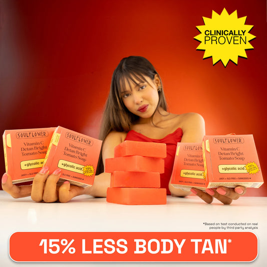 Soulflower Anti Tan Juicy Red Tomato Soap Pack of 4 — natural tan removal bars with fresh tomato extract for clear skin