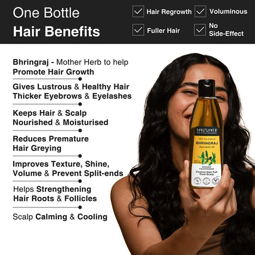 Bhringraj Hair Oil promotes thicker hair, strengthens roots, reduces hair fall, cools the scalp, and restores natural shine for healthy growth.