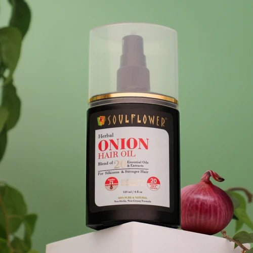 Onion Amla Hair Growth Oil by Soulflower for Long Lustrous Hair, Hair Fall, Hair Growth, Regrowth & Thickness, Cold-Pressed Ayurvedic, Natural, Vegan