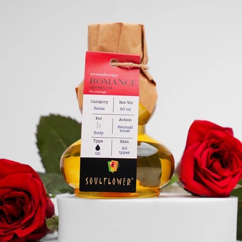 Romance Aroma Massage Oil by Soulflower for Stress Relief, Relaxation, Euphoria & Wellness, Therapeutic Couple Massage, Natural, Vegan