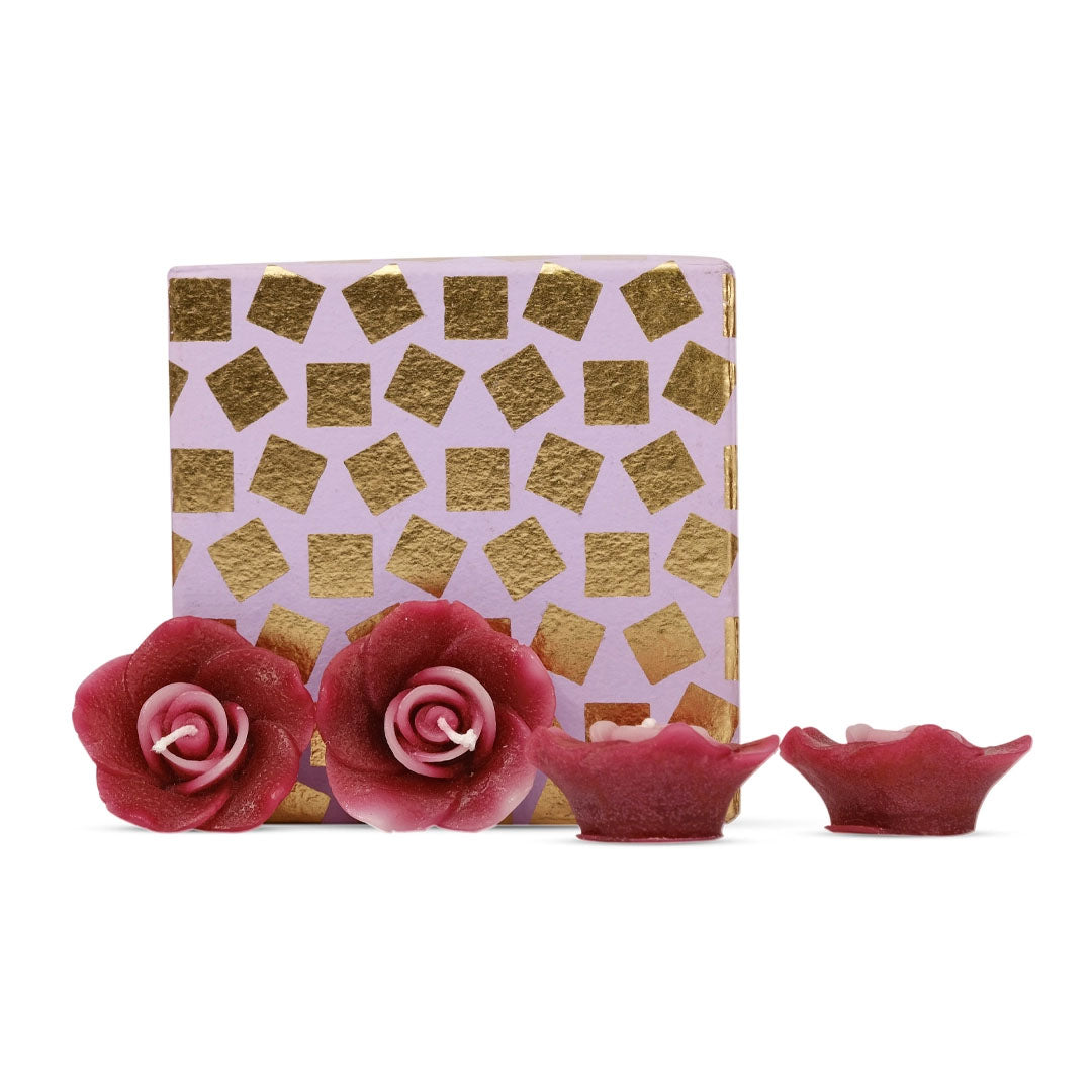 Lavender Aroma Pack of 4 Rose Shape Small Floating Candles