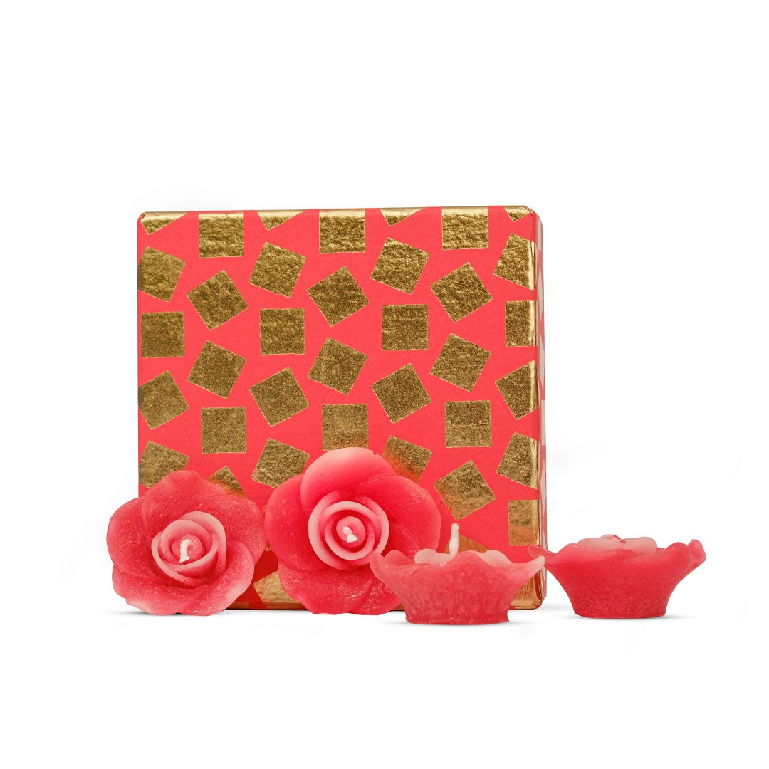 Rose Aroma Pack of 4 Rose Shape Small Floating Candles