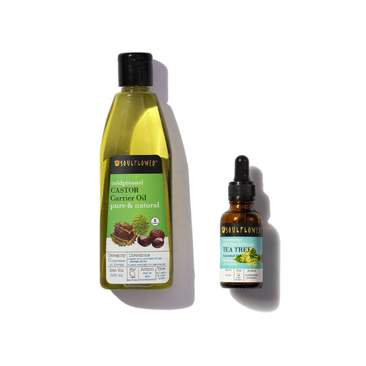 Set of Tea Tree Essential Oil and Castor oil helps hair growth and Skin moisturisation