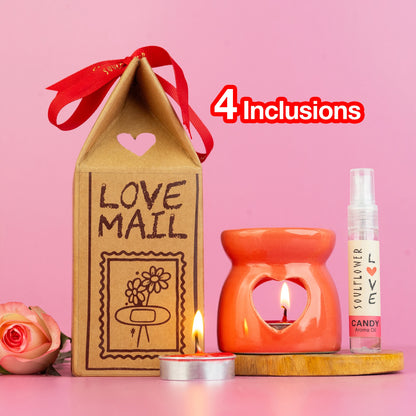 Soulflower Love Mail Giftset — 4-piece romantic Valentine's gift box with aromatic candles, oils and date night essentials