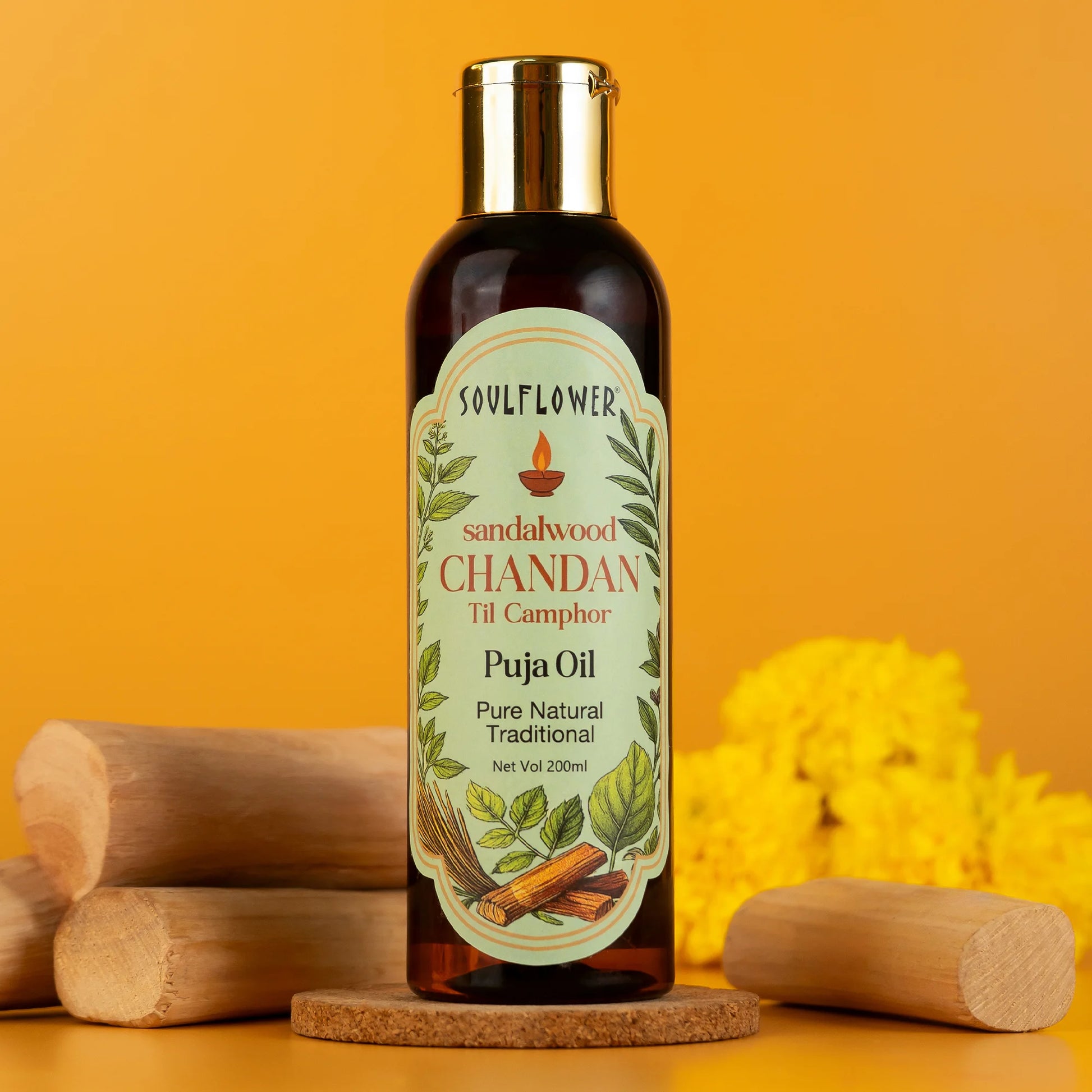 Soulflower Everyday Pure Chandan Til Puja Oil with sandalwood and gingelly sesame — smoke-free, soot-free diya oil