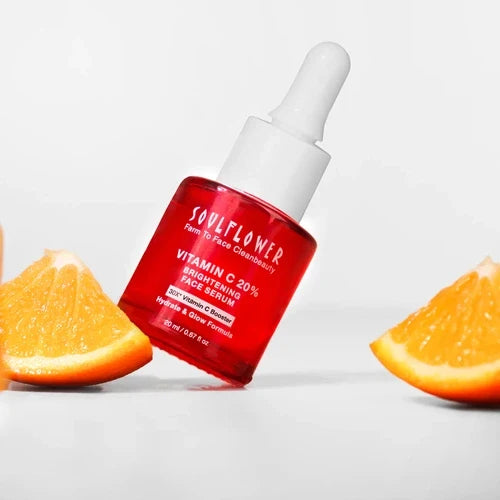 Vitamin C Serum 20% by Soulflower for Bouncier Brighter Skin, Dewy Smooth Skin, Reduces Fine Lines, Wrinkles & Brightens, Natural, Vegan