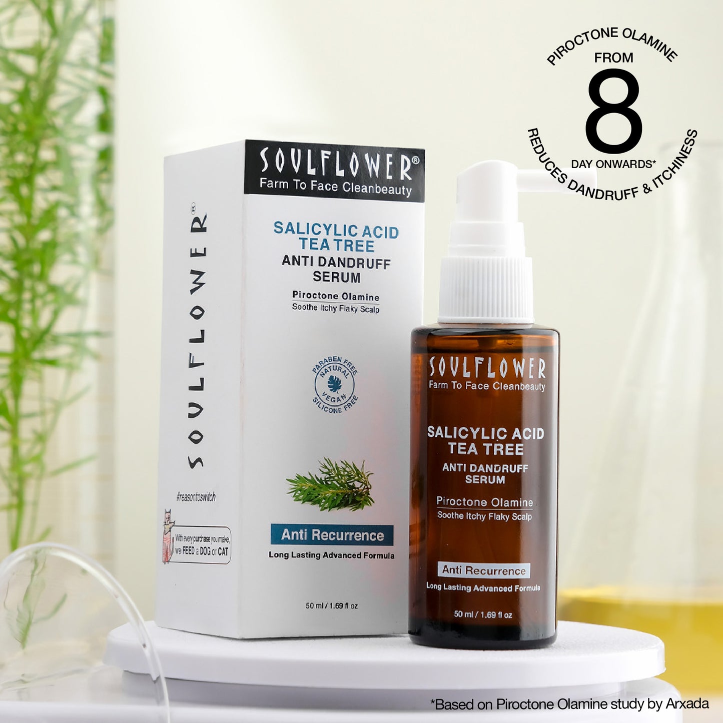 Soulflower Anti-Dandruff Serum Bottles – Lightweight Leave-In Formula with Piroctone Olamine, Tea Tree Oil, and Botanical Extracts for Dandruff Control, Hair Loss Reduction, and Scalp Healing