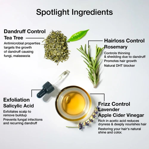 Key natural and organic ingredients in Intensive Anti Dandruff Serum which helps to stop hair fall, frizzing and breakage, makes the scalps healthier.