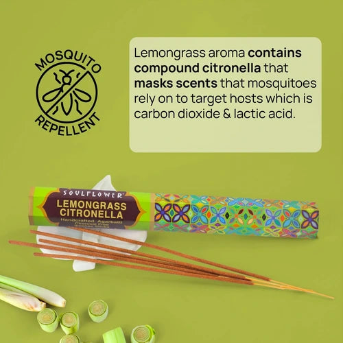 Soulflower Lemongrass Incense Sticks – Natural Mosquito Repellent with Citronella Aroma that Masks Carbon Dioxide and Lactic Acid Scents