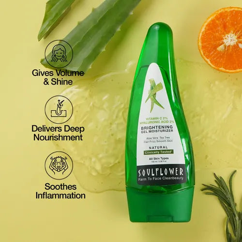 Aloe Vera Gel with 2% Vitamin C, 2% Hyaluronic Acid for Cooling Scalp & Hair