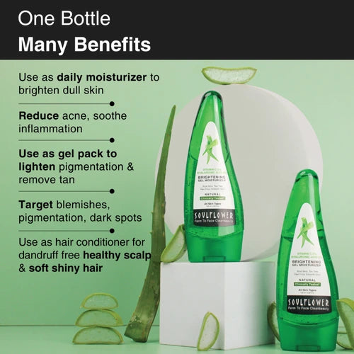 benefits of using pure aloe vera gel skin mosturisation, reduces acne pigmentation and tan, healty scalp and shiny hair
