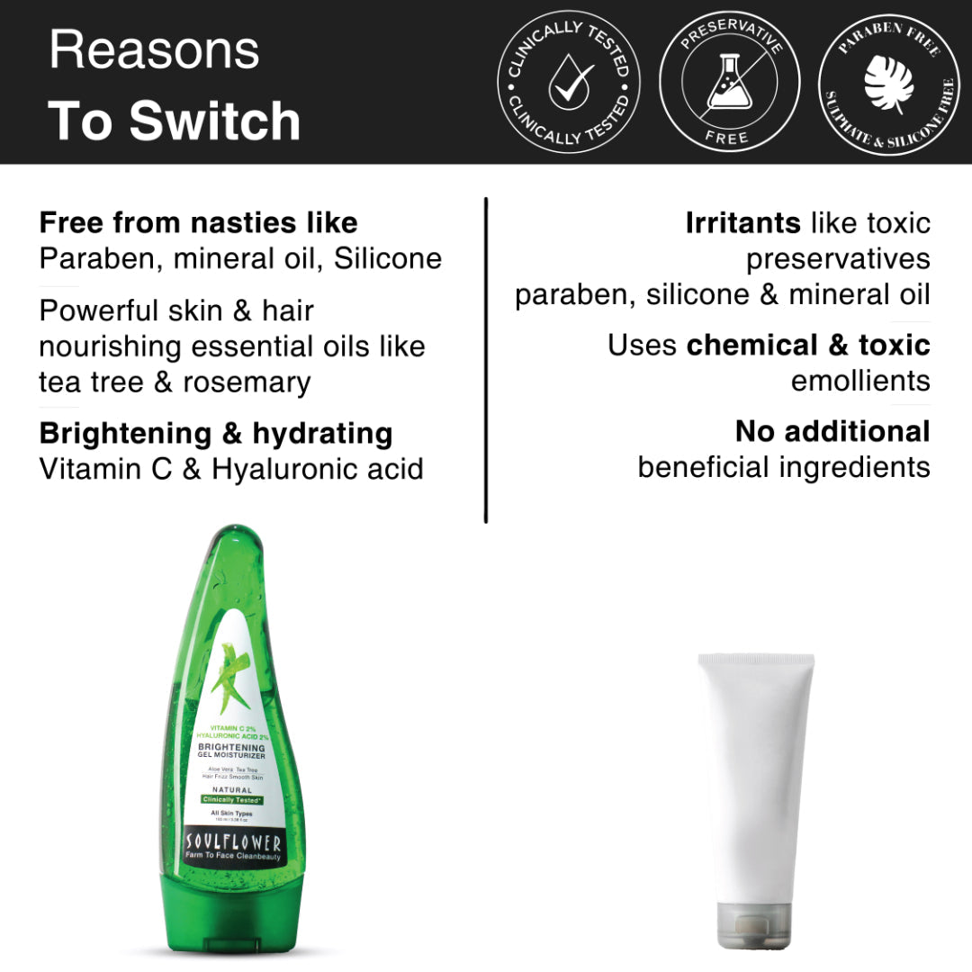 aloe vera gel for face with Vitamin C and Hyaluronic. Natural and Organic Aloe Vera Gel with no chemicals with essential oils.