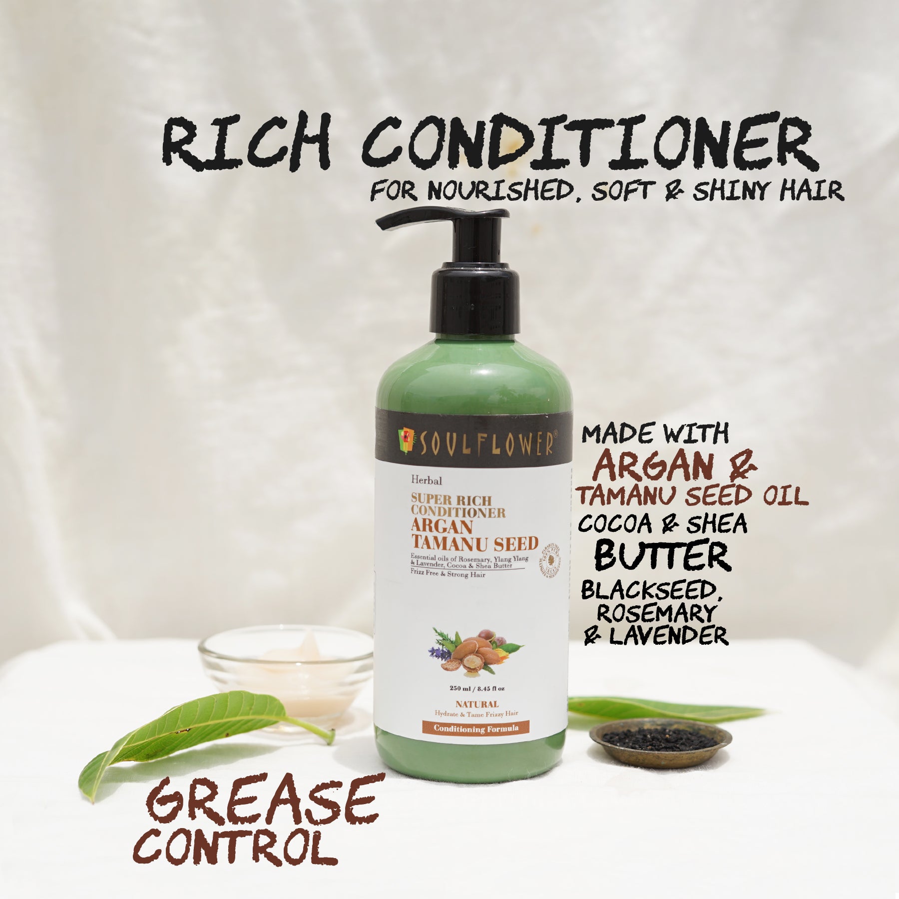 Herbal Super Rich Conditioner for Dry, Damaged & Frizzy Hair, Control Hair Fall with Argan & Tamanu Seed