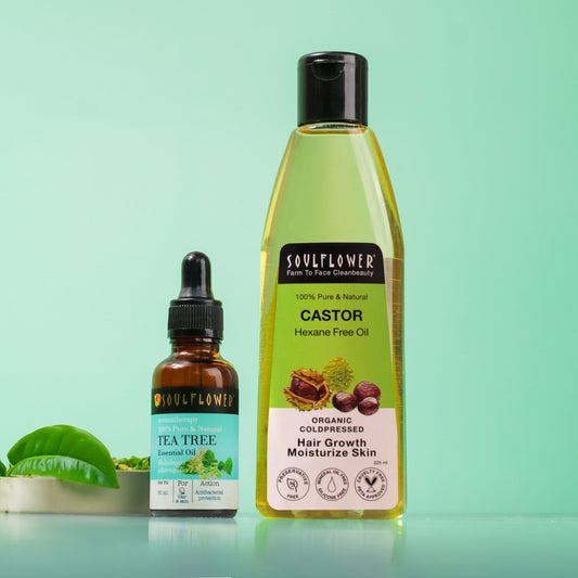 Castor oil and tea tree essential oil monthly regime combo for versatile healing