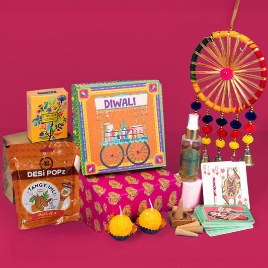 Shaadi celebration gift set with dhoop cones, room spray, chakra latkan, laddu candles and more