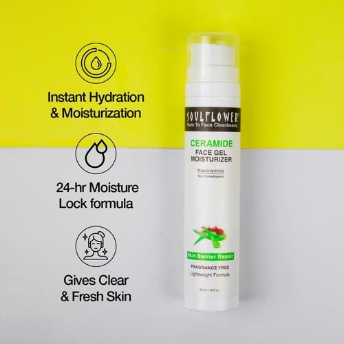 Soulflower Ceramide Face Gel Moisturiser, Lightweight Hydrating Gel, Repairs Skin Barrier, Instant Hydration for Fresh Skin