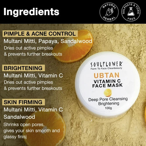 Ingredients used in Deep Pores Cleansing & Brightening Ubtan Face Mask for acne control and skin firming