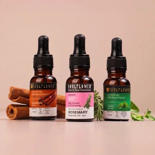 Pack of 3 Essential Oils by Soulflower—Cinnamon, Rosemary & Peppermint for Rapid Hair Growth, Hair Fall, Dandruff Control, Natural, Vegan