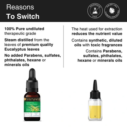 Eucalyptus (Nilgiri) Essential Oil is 100% pure and undiluted ulike other oils