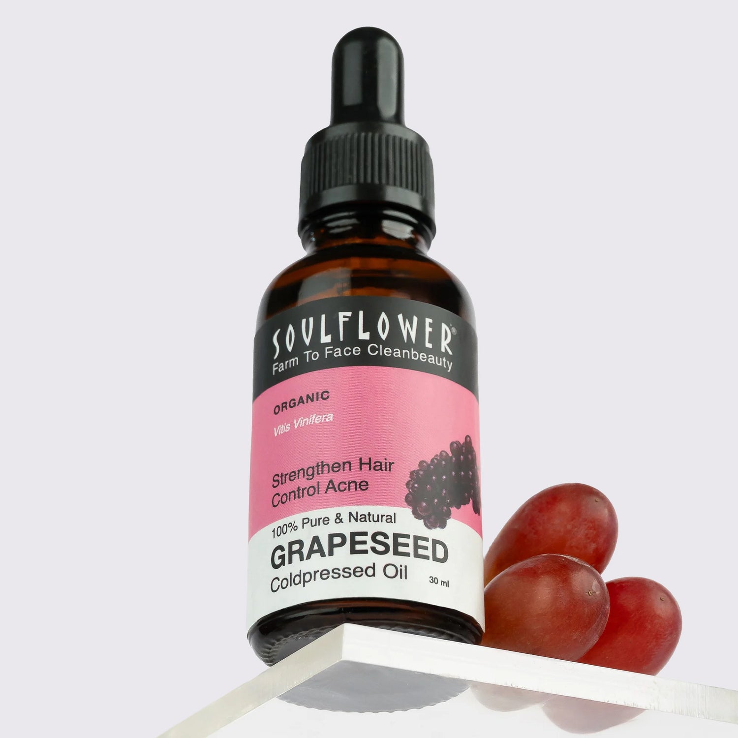 Grapeseed Oil by Soulflower for Hair & Skin, Strengthens Hair & Controls Acne, Cold-Pressed