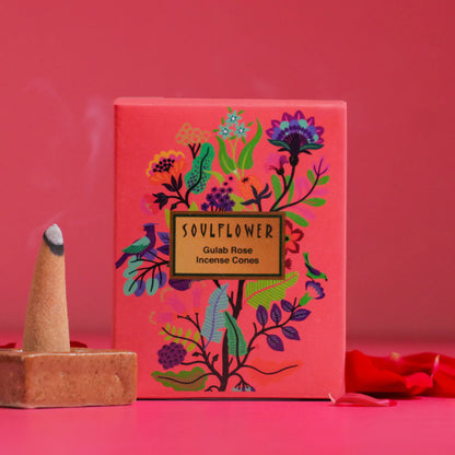 Soulflower Rose (Gulab) Dhoop Cones – Sweet Floral Aroma for Meditative, Devotional, and Spiritual Practices

